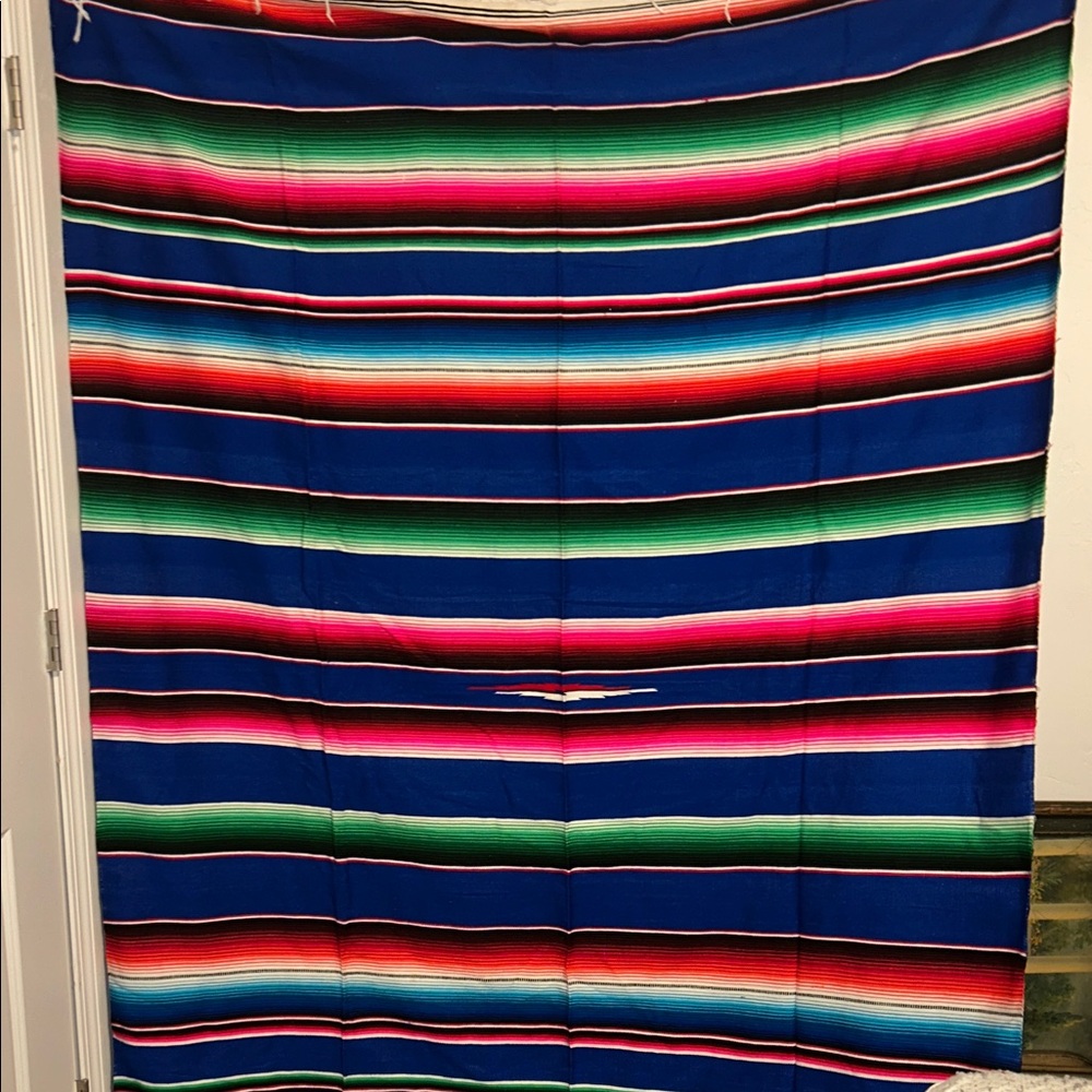 Mexican Serape Vibrant Multi-Colored 84 L X 60 1/2 Full Size Blanket Fringes - Picture 3 of 14